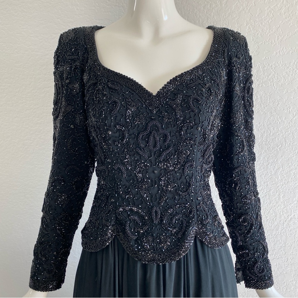 Elegant Black embellished Long Sleeve silk dress
